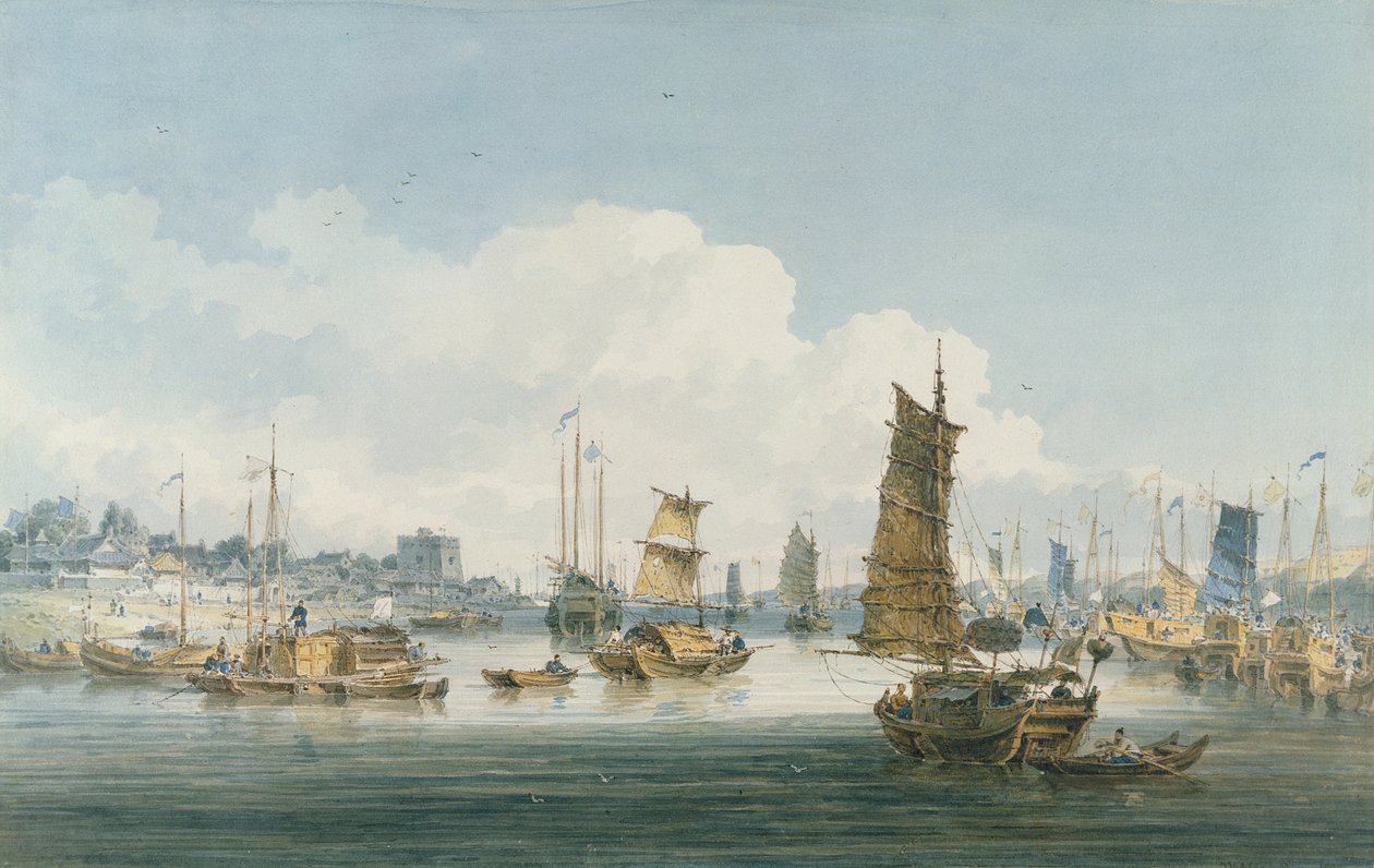Utsikt nær byen Tientsin, 1800 (wc over grafitt på vevd papir) av William Alexander