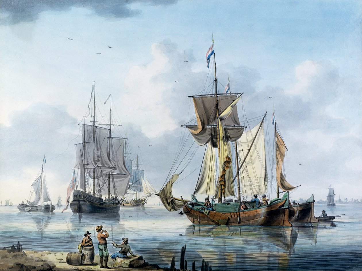 Frakt i en elvemunning, muligens de nedre delene av Themsen, av William Anderson