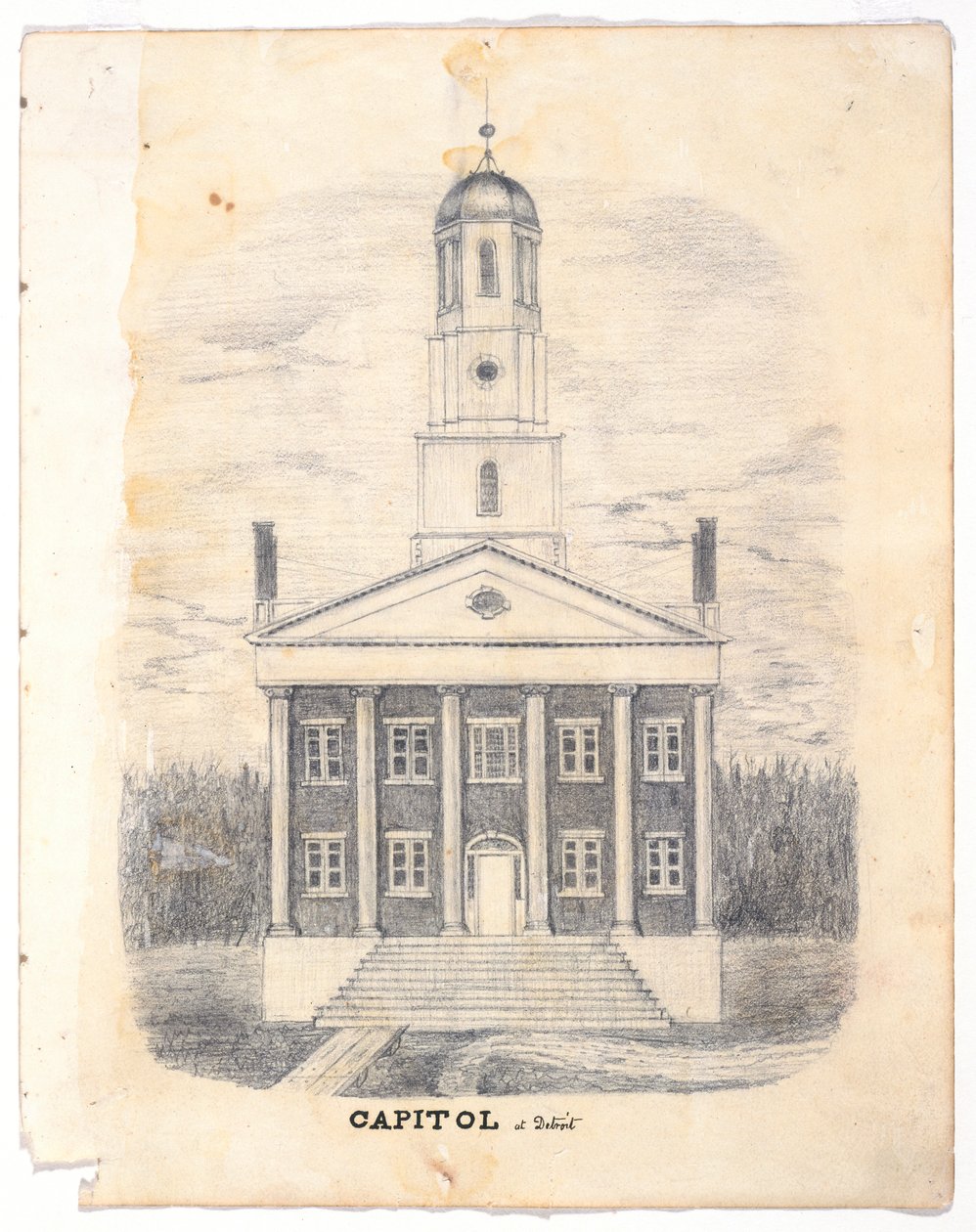 Capitol i Detroit i 1837, ca. 1837 (grafittblyant på vevd blyant) av William Asa Raymond