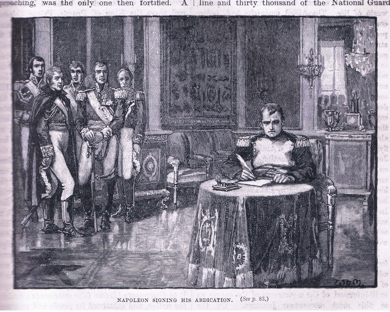 Napoleon signerer sin abdikasjon av William Barnes Wollen