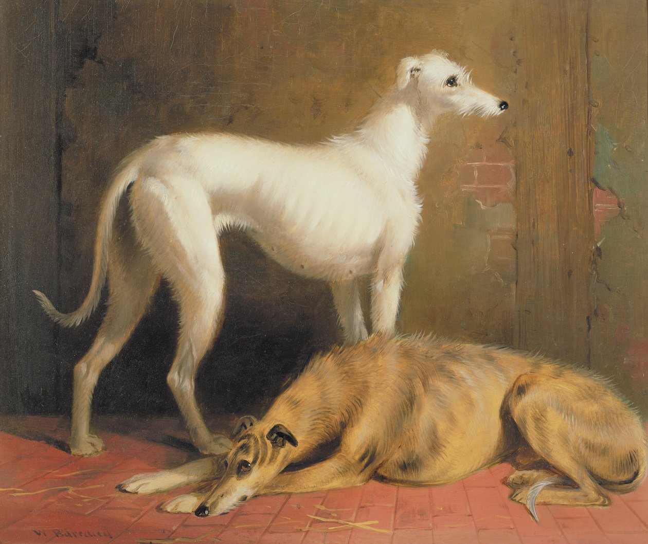 Hjortehunder i et interiør av William Barraud