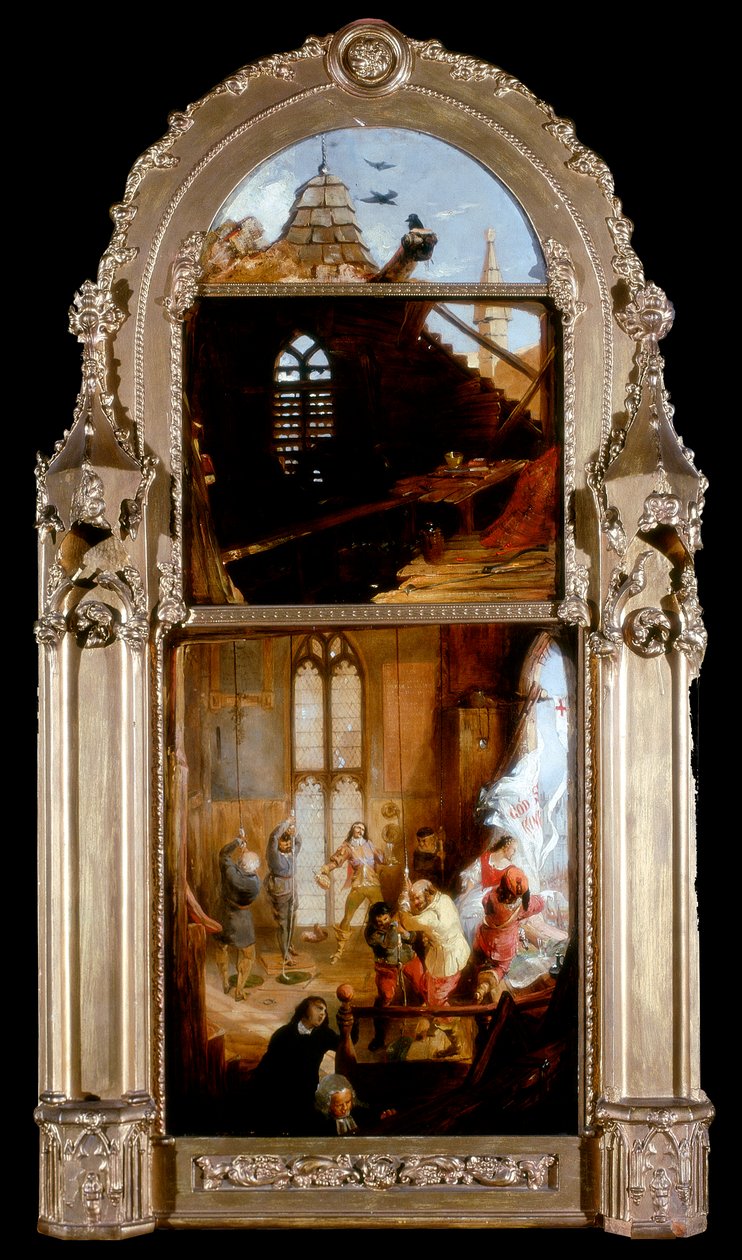 Klokkere og kavalerere som feirer Charles IIs inntog i London ved restaurering, ca. 1842 av William Bell Scott