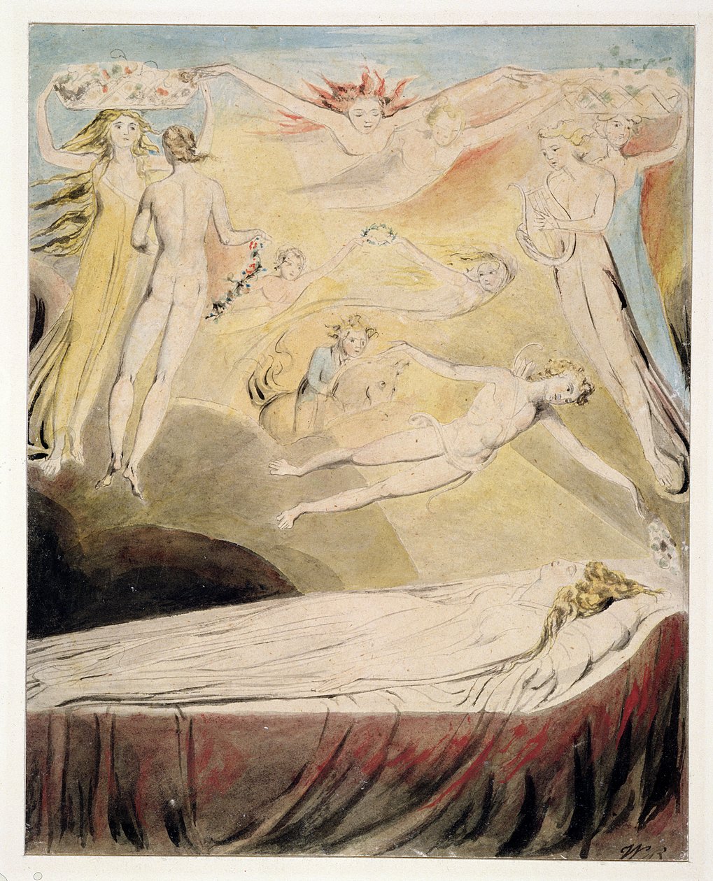 1771 Queen Catherines Dream, ca. 1783-90 (wc, vask, penn og blekk på papir) av William Blake