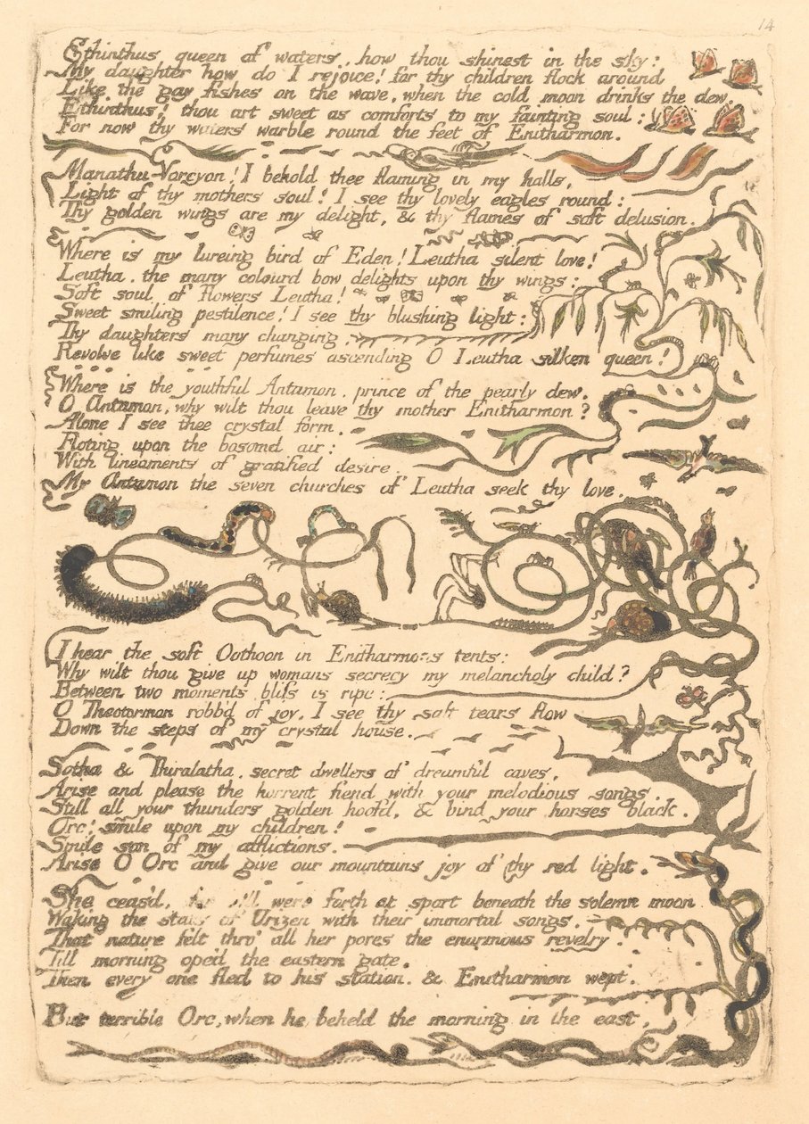 Europa. A Prophecy, Plate 16, Ethinthus queen of waters. . . . (Bentley 17) av William Blake