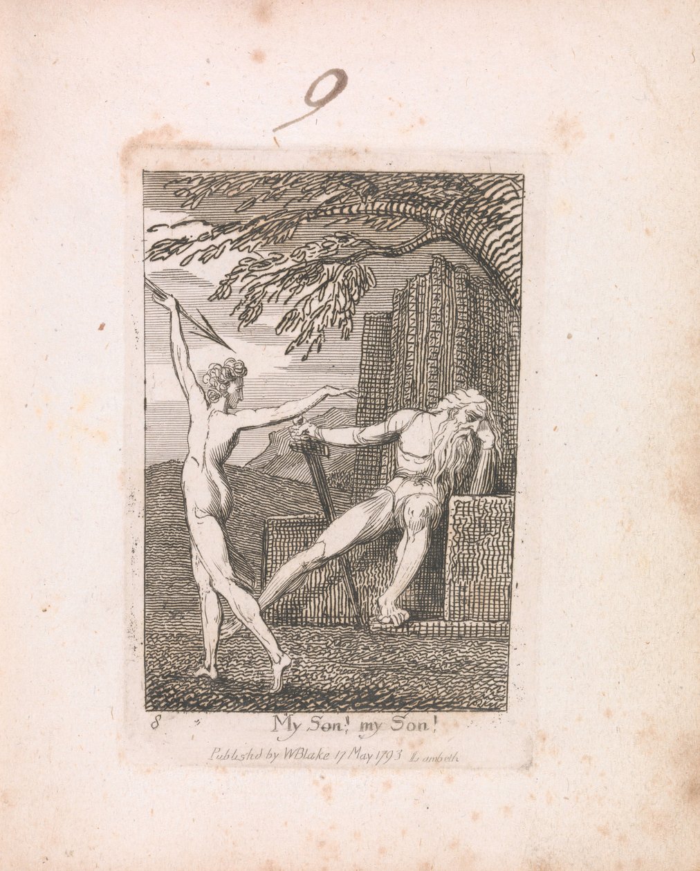 For barn. Paradisets porter, plate 10, Min sønn! min sønn! av William Blake