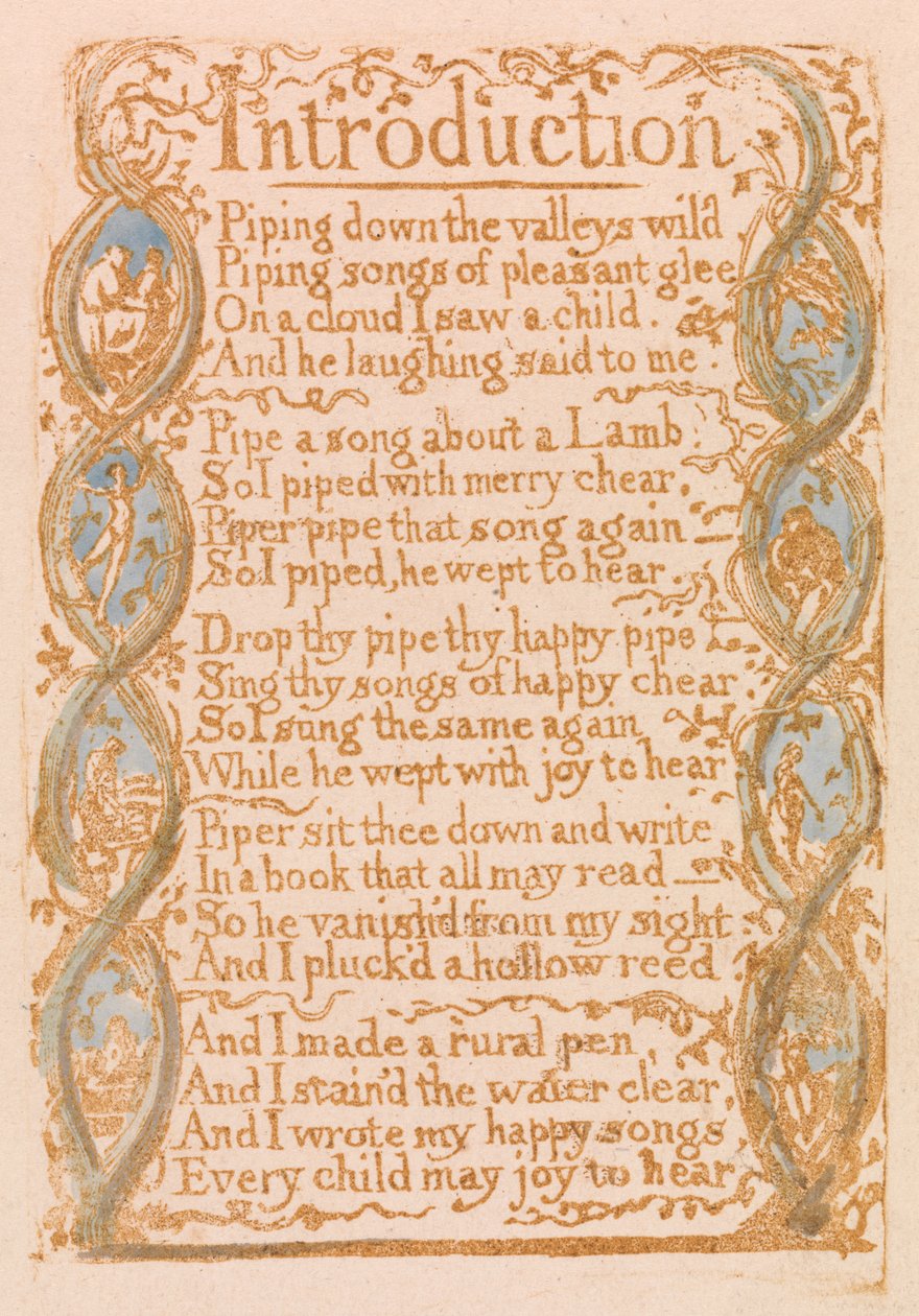 Introduksjon, plate 3 fra Songs of Innocence, 1789 (relieff etsing med wc på papir) av William Blake