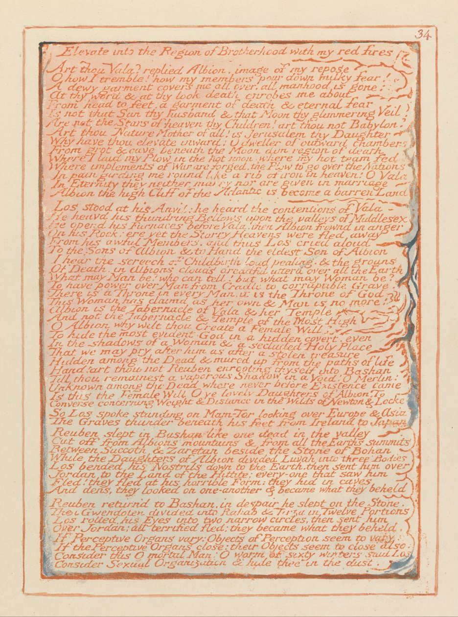 Jerusalem, plate 34, løft til brorskapets region .... av William Blake