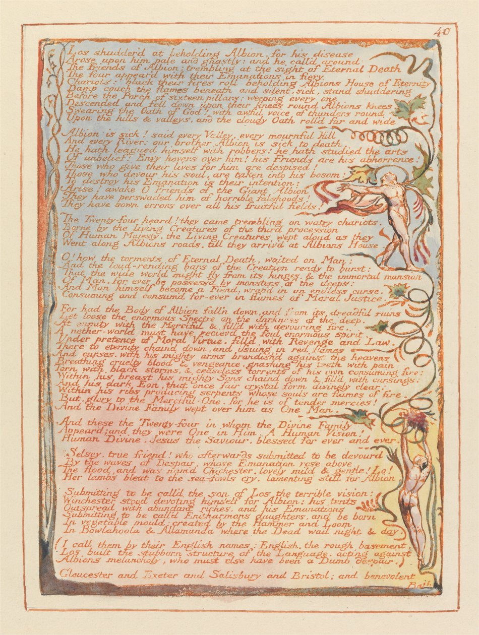 Jerusalem, plate 40, Los shudderd ved å se Albion .... av William Blake