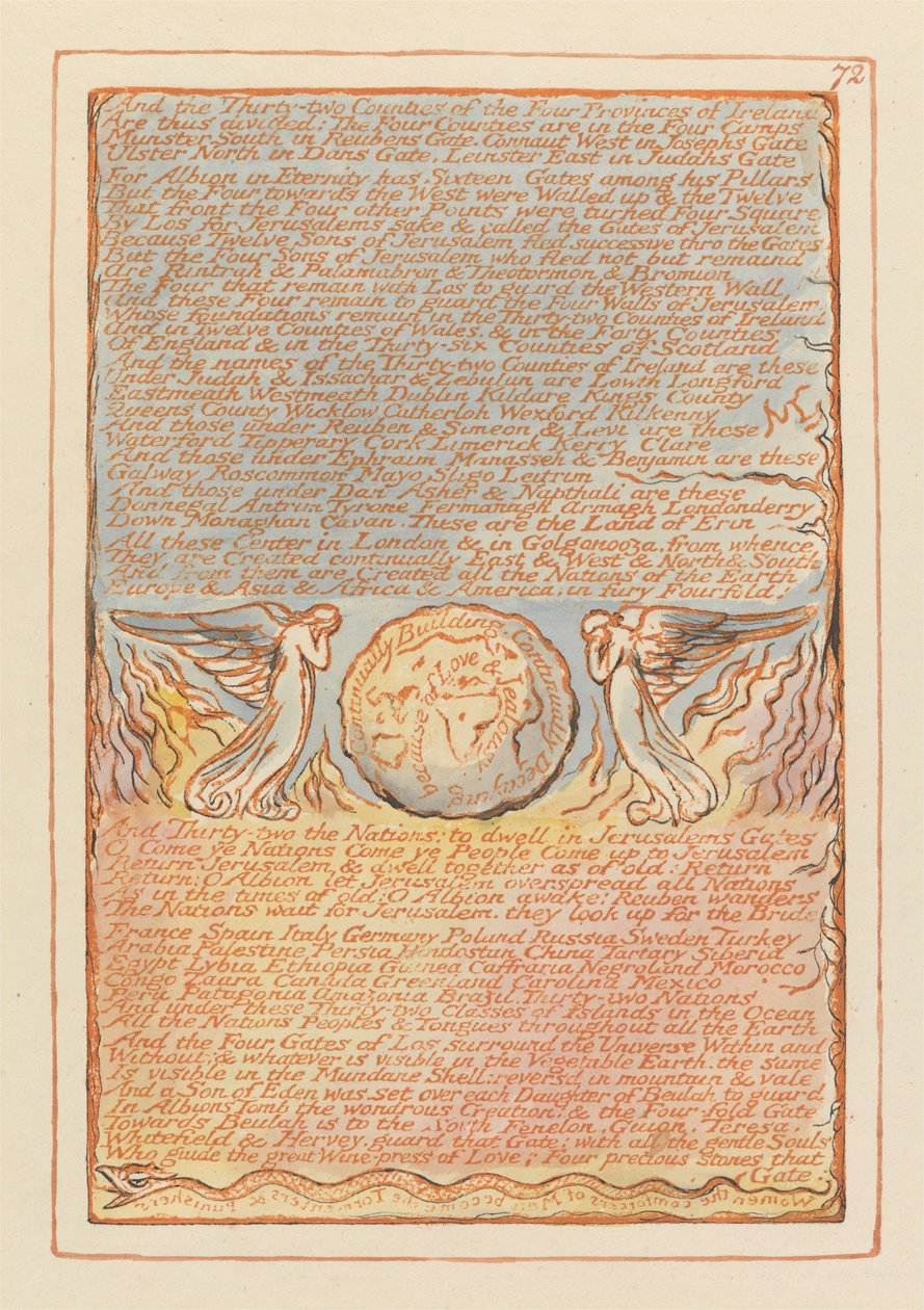 Jerusalem, plate 72, og de trettito fylkene .... av William Blake