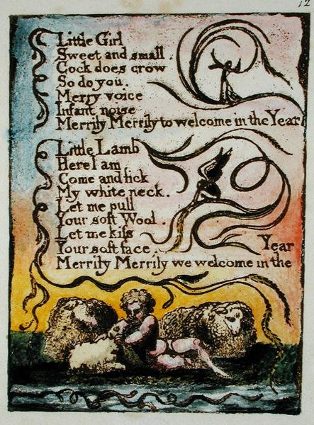 Little Girl... illustrasjon fra Songs of Innocence and of Experience, (Bentley Copy L) pl.12 (Bentley 23) 1789-94 (relieff etsing med penn og wc på papir) av William Blake