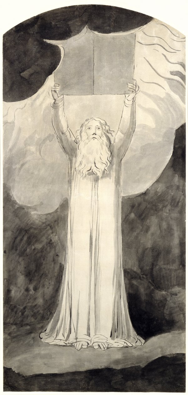 Moses mottar loven, ca. 1780 (pensel og svart blekk over grafitt på papir) av William Blake
