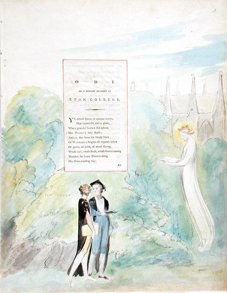 Ode on a Distant Prospect of Eton College, fra The Poems of Thomas Gray, utgitt i 1797-98 (wc og svart blekk på papir) av William Blake