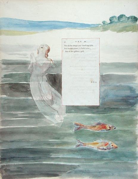 Ode on the Death of a Favorite Cat, fra The Poems of Thomas Gray, utgitt 1797-98 (wc og svart blekk på papir) av William Blake