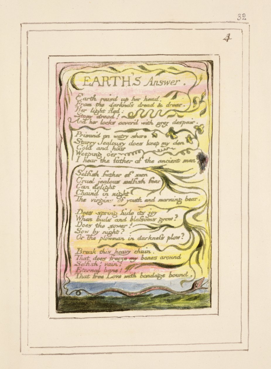 P.124-1950.pt32 Jordens svar: plate 32 fra Songs of Innocence and of Experience (kopi R) c.1802-08 (etsing, blekk og wc) av William Blake