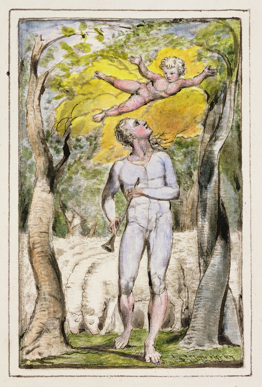 P.124-1950.ptl Frontispice til Songs of Innocence: plate 1 fra Songs of Innocence and of Experience (kopi R) c.1802-08 (etsing, blekk og wc) av William Blake