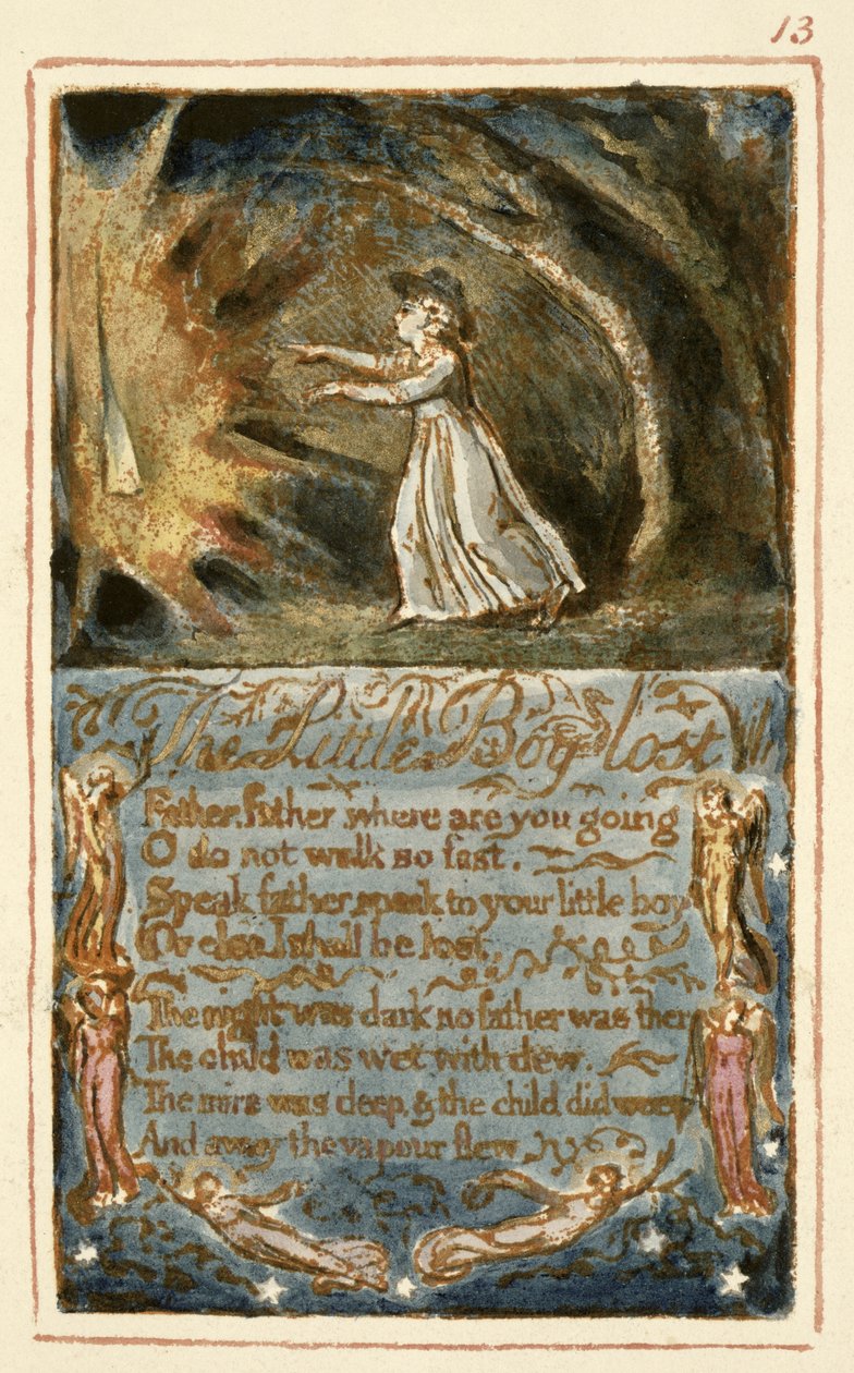 S.125-1950.pt13 The Little Boy Lost: plate 13 fra 'Songs of Innocence and of Experience' (kopi AA) c.1815-26 (etsing, blekk og wc) av William Blake