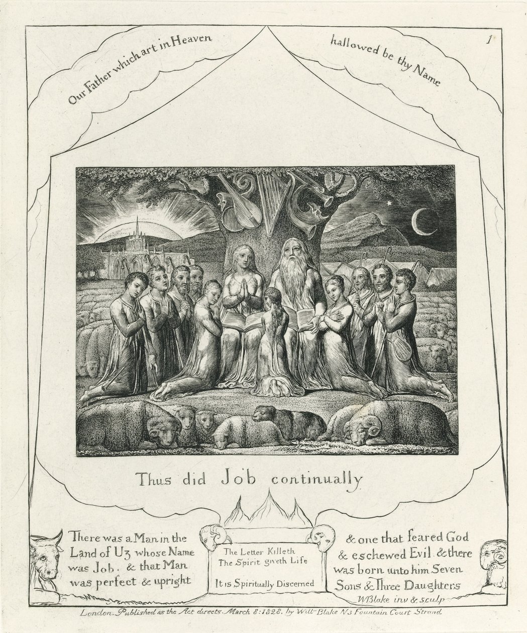 Plate 1, Job og hans familie, illustrasjon fra 