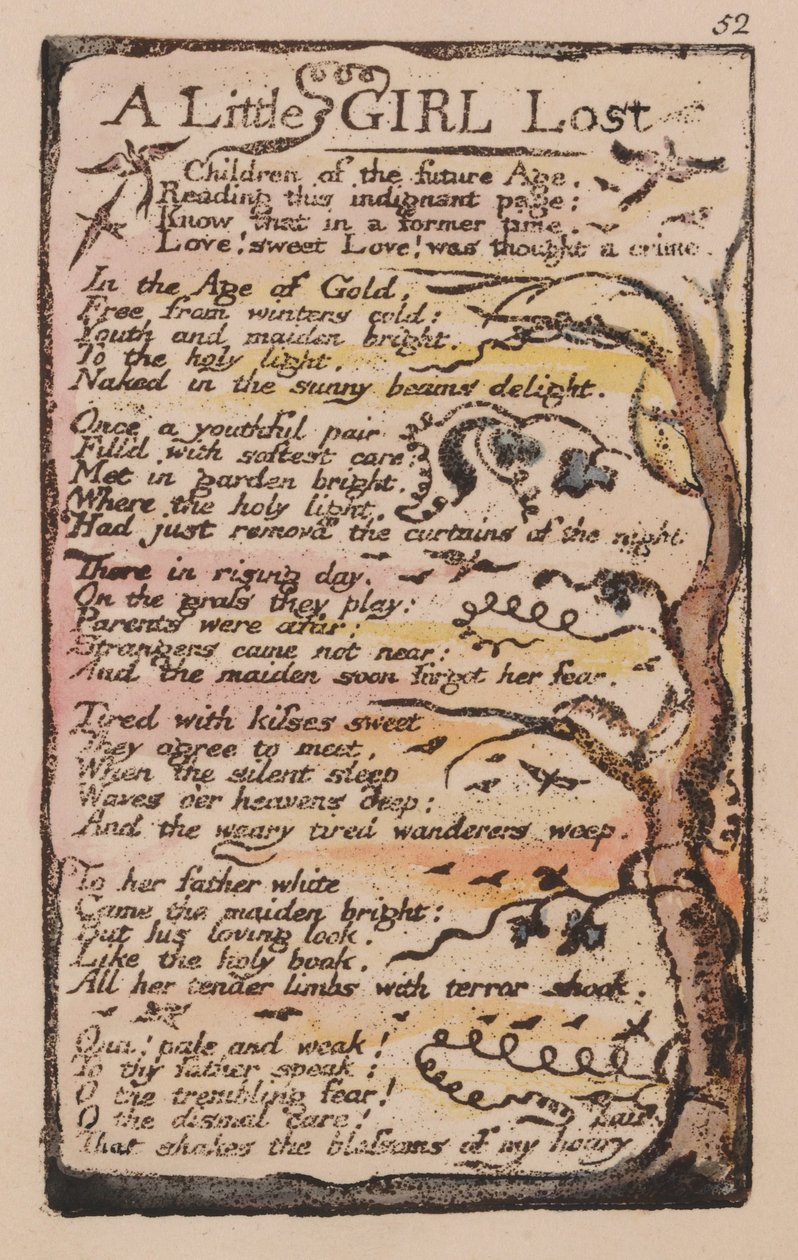 Songs of Innocence and of Experience, Plate 52, A Little Girl Lost (Bentley 51) av William Blake