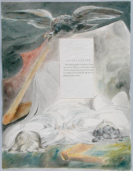 The Bard, design 54 fra The Poems of Thomas Gray, 1797-98 (wc med penn og svart blekk på papir) av William Blake