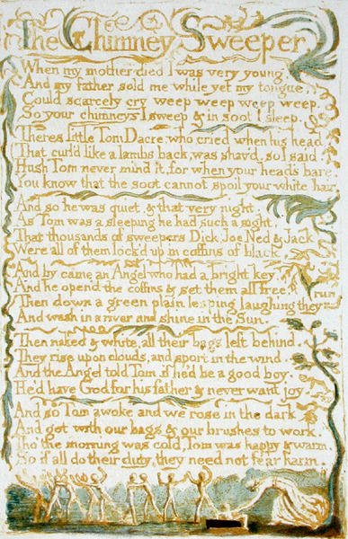The Chimney Sweeper, plate 13 fra Songs of Innocence, 1789 (relieff etsing med wc på papir) av William Blake