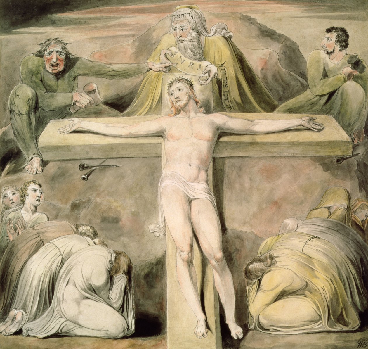 Korsfestelsen (penn og vask) av William Blake