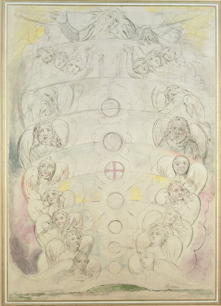 Guddommen fra hvem fortsetter de ni sfærene, 1700-tallet (wc, blyant, penn og blekk på papir) av William Blake