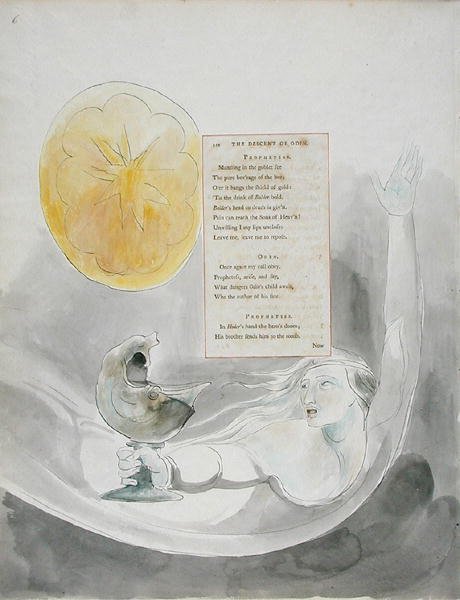 The Descent of Odin, design 82 fra The Poems of Thomas Gray (wc med penn og blekk på papir) av William Blake