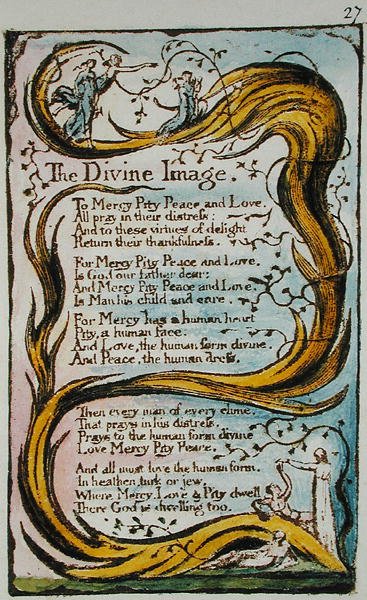 The Divine Image, illustrasjon fra Songs of Innocence and of Experience (Bentley Copy L) pl.27 (Bentley 18) 1789-94 (relieff-etsing med penn og wc på papir) av William Blake