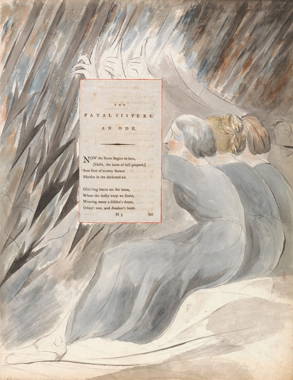 The Fatal Sisters, design 71 fra The Poems of Thomas Gray, 1797-98 (wc med penn og blekk på papir) av William Blake