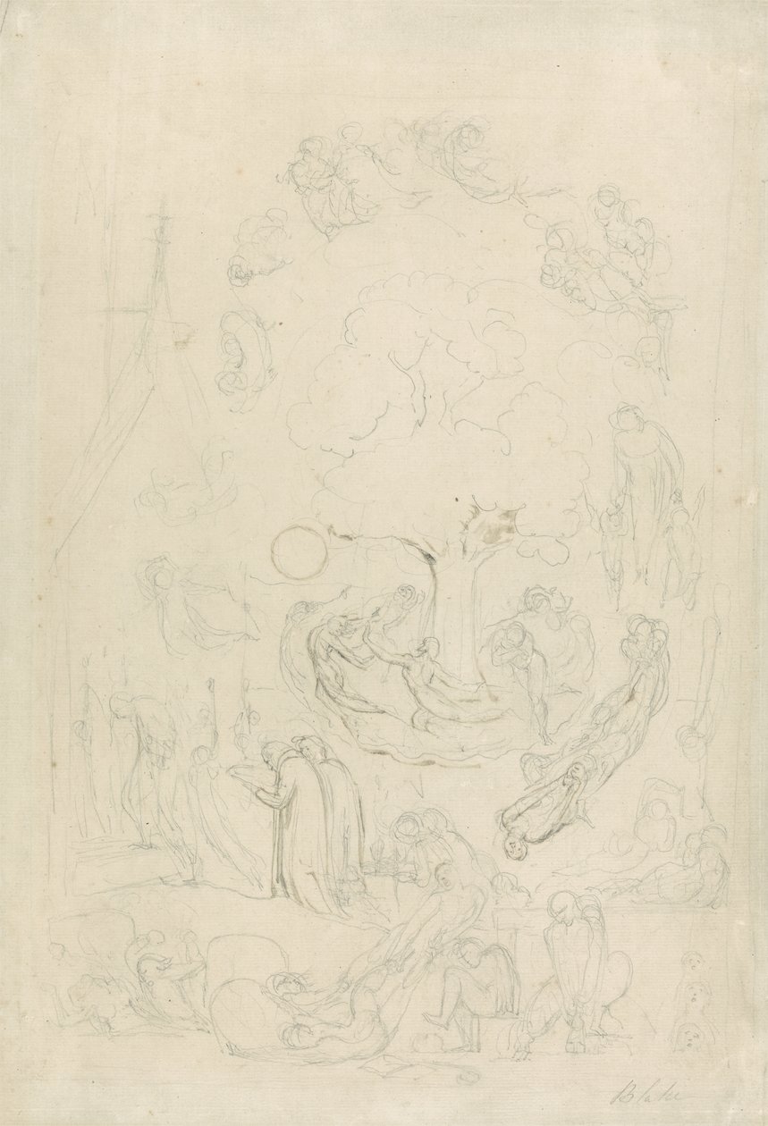 The Gambols of Ghosts Ifølge deres følelser før den endelige dommen, 1805-08 (grafitt og brun vask på papir) av William Blake
