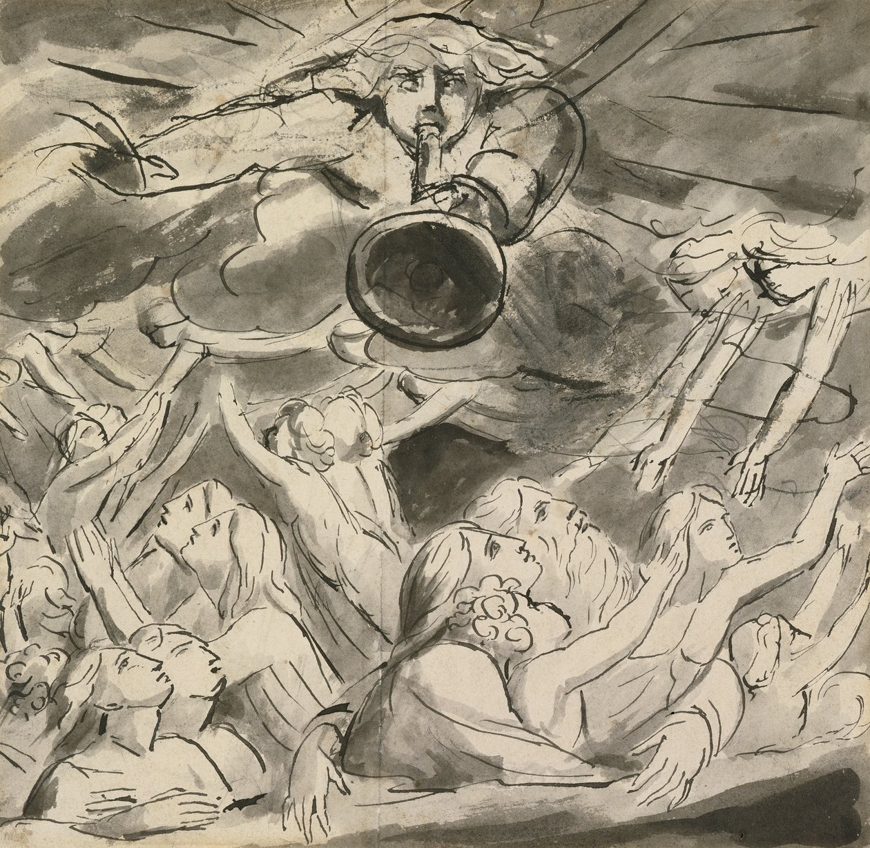 The Last Trumpet (penn og blekk med vask på papir) av William Blake