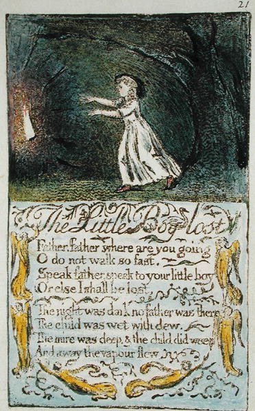The Little Boy Lost, illustrasjon fra Songs of Innocence and of Experience (Bentley Copy L) pl.21 (Bentley 13) 1789-94 (relieff etsing med penn og wc på papir) av William Blake