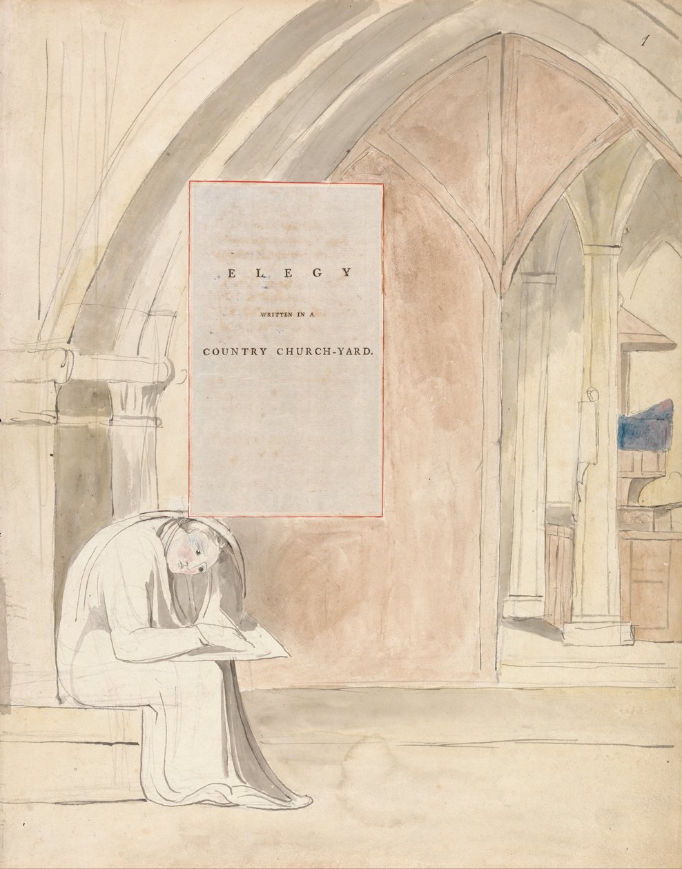 Diktene til Thomas Gray, Design 105, Elegy Skrevet i en landskirke. av William Blake
