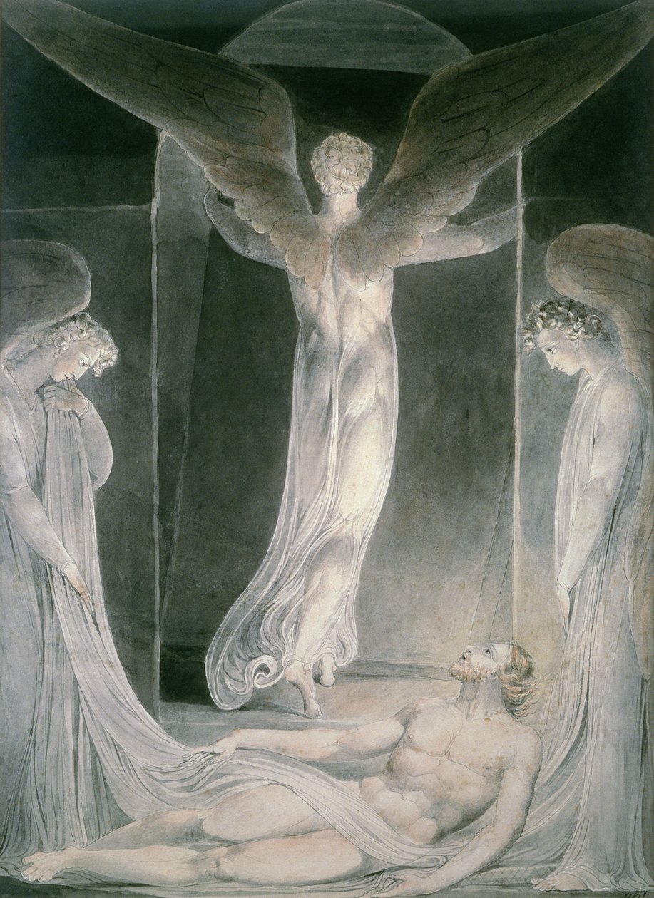 Oppstandelsen: Englene ruller bort steinen fra graven av William Blake