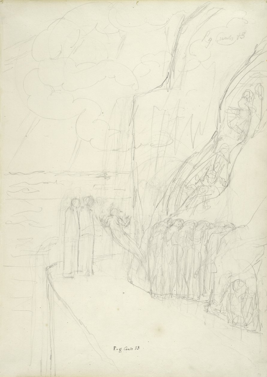 The Terrace of Envious Souls, illustrasjon til den guddommelige komedie av Dante Alighieri, 1824-27 (blyant og kritt på papir) av William Blake