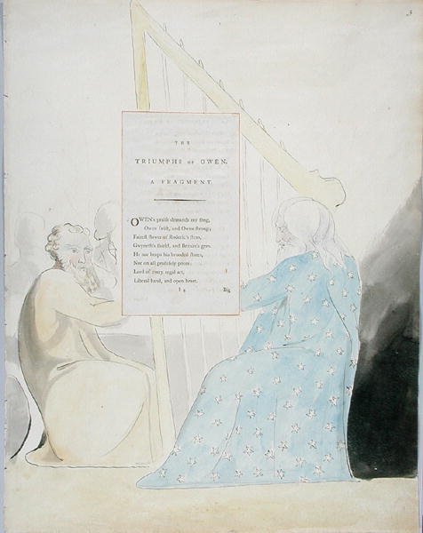 The Triumphs of Owen, design 89 fra The Poems of Thomas Gray, 1797-98 (wc med penn og blekk på papir) av William Blake
