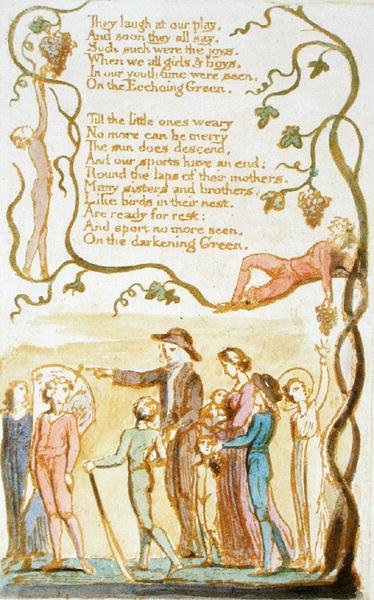 They Laugh at our Play..., plate 11 fra Songs of Innocence, 1789 (relieff etsing med wc på papir) av William Blake