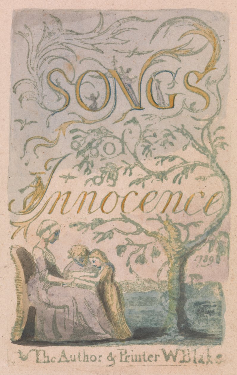 Tittelside, plate 2 fra Songs of Innocence, 1789 (relieff etsing med wc på papir) av William Blake