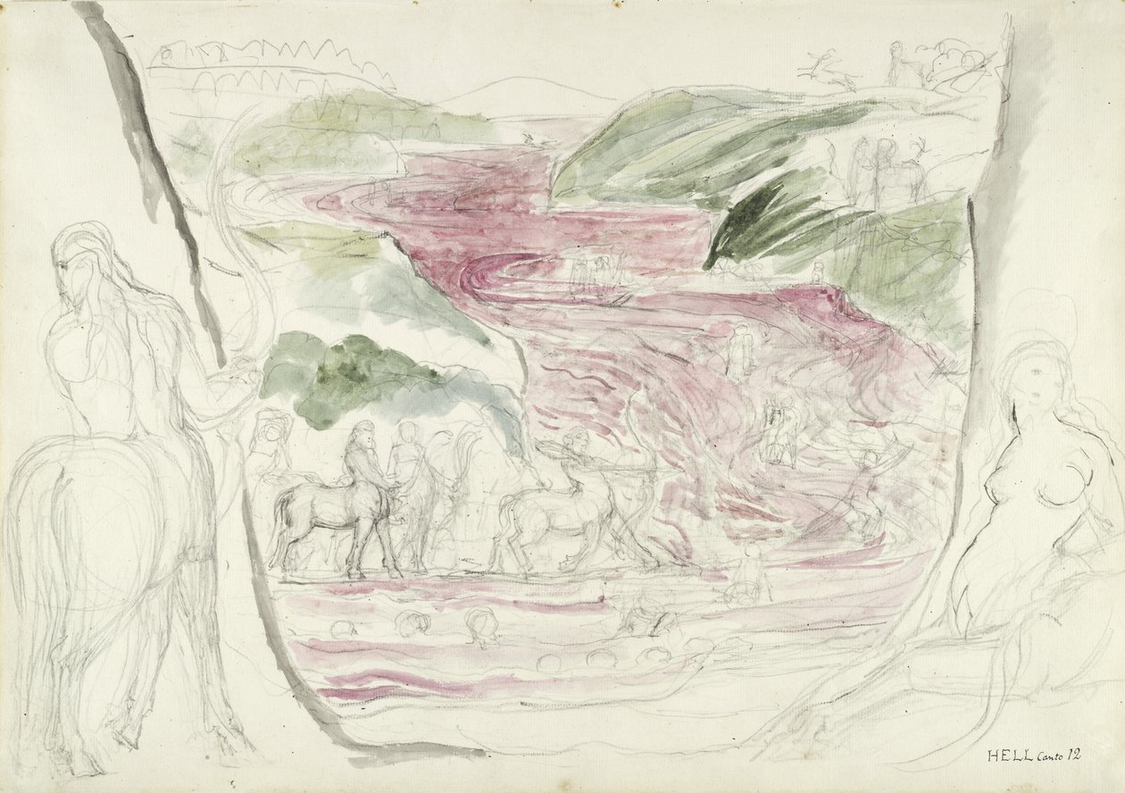 illustrasjon til den guddommelige komedie av Dante Alighieri, 1824-27 (penn og blekk med wc over blyant og kritt på papir) av William Blake