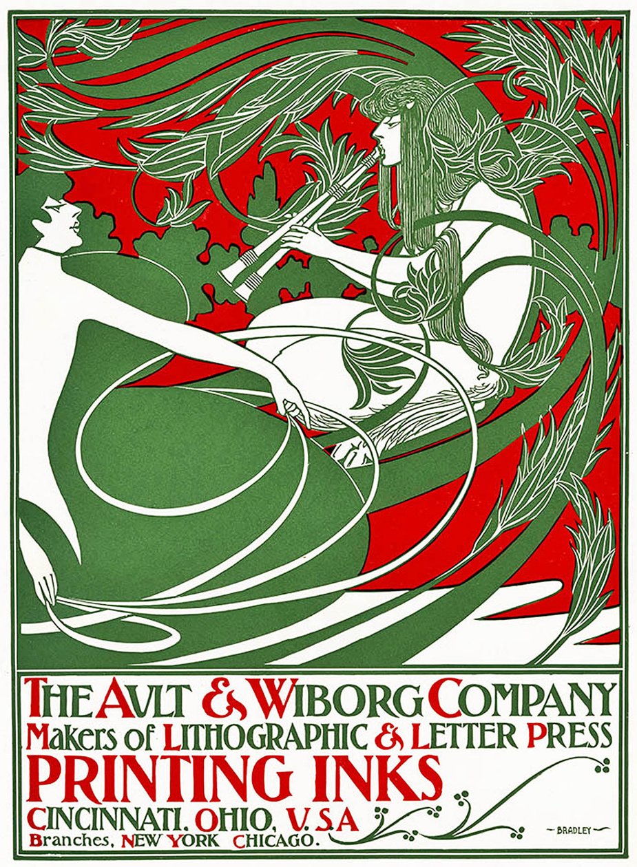 Art Nouveau-plakat som viser Pan, 1895 (fargetrykk) av William Bradley