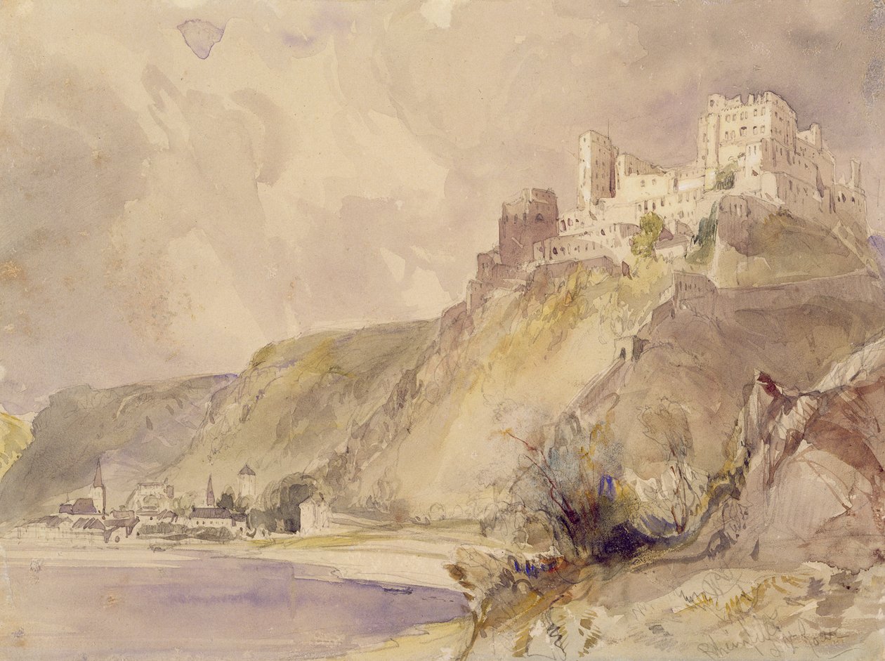 Rheinfels og St. Goar (wc på papir) av William Callow