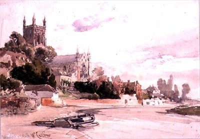 Worcester Cathedral: Sett fra elven av William Callow