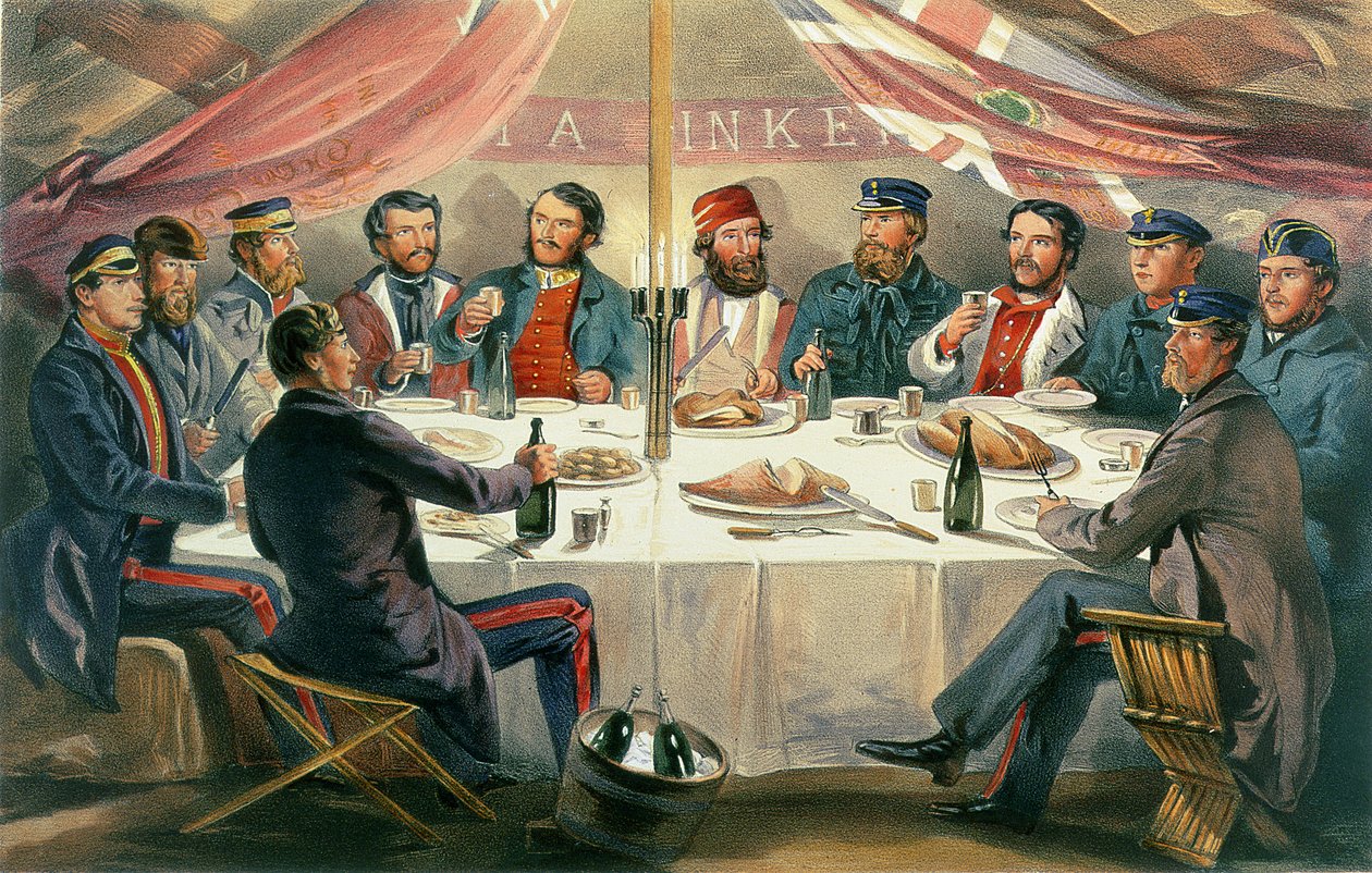 En julemiddag på høyden før Sebastopol, gravert av J.A. Vinter, pub. 1855 av William Crimea Simpson