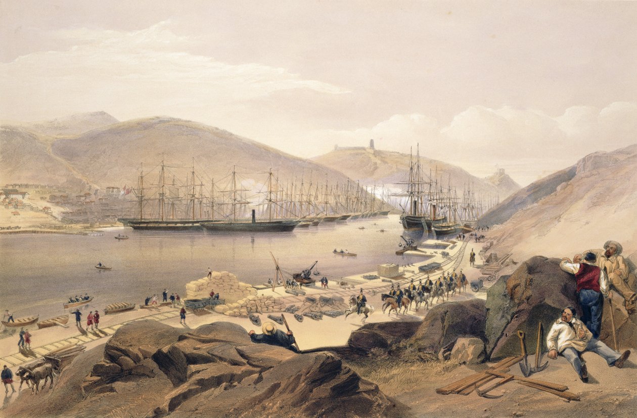 Balaklava, tallerken fra 'The Seat of War in the East', pub. av Paul und Dominic Colnaghi und Co., 1856 av William Crimea Simpson