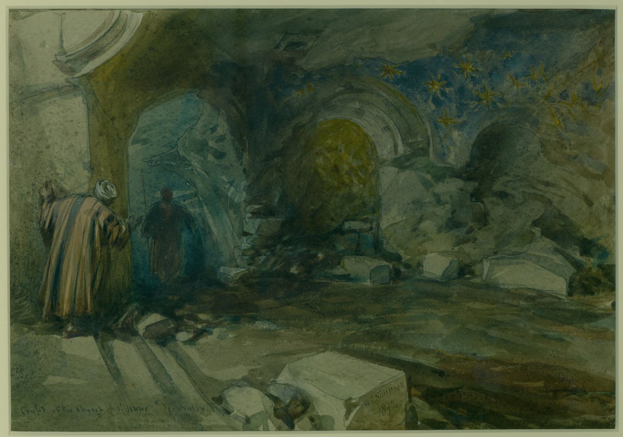 Krypten til St. Anne-kirken, Jerusalem, 1872 (wc og blyant på papir) av William Crimea Simpson