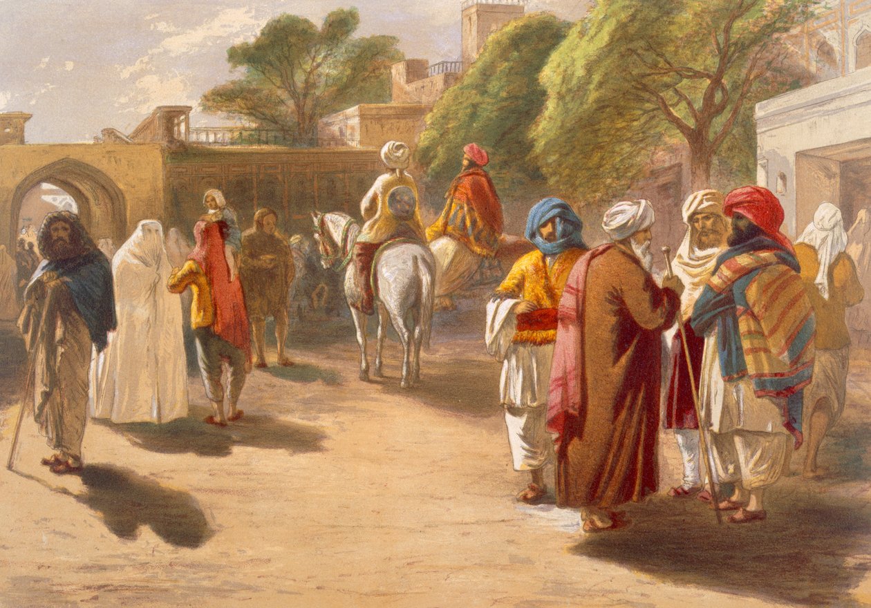 Peshawar Market Scene, fra "India Ancient and Modern", 1867 av William Crimea Simpson