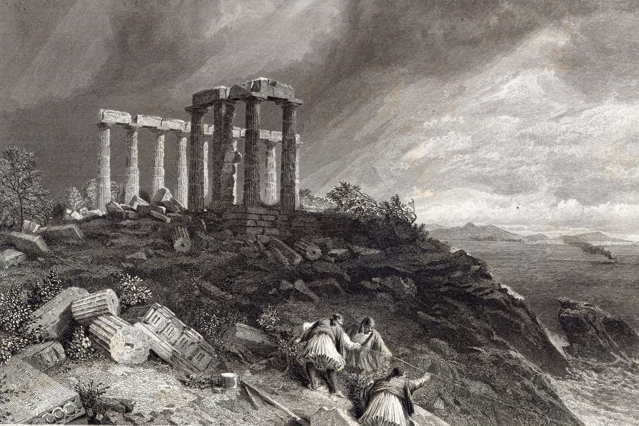 Temple of Minerva Sunium, gravert av J. Saddler av William Crimea Simpson