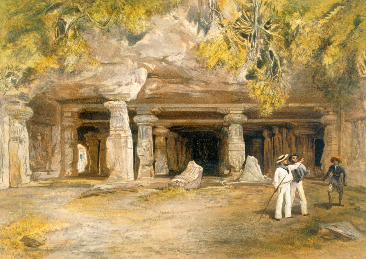 The Cave of Elephanta, fra "India Ancient and Modern", 1867 av William Crimea Simpson