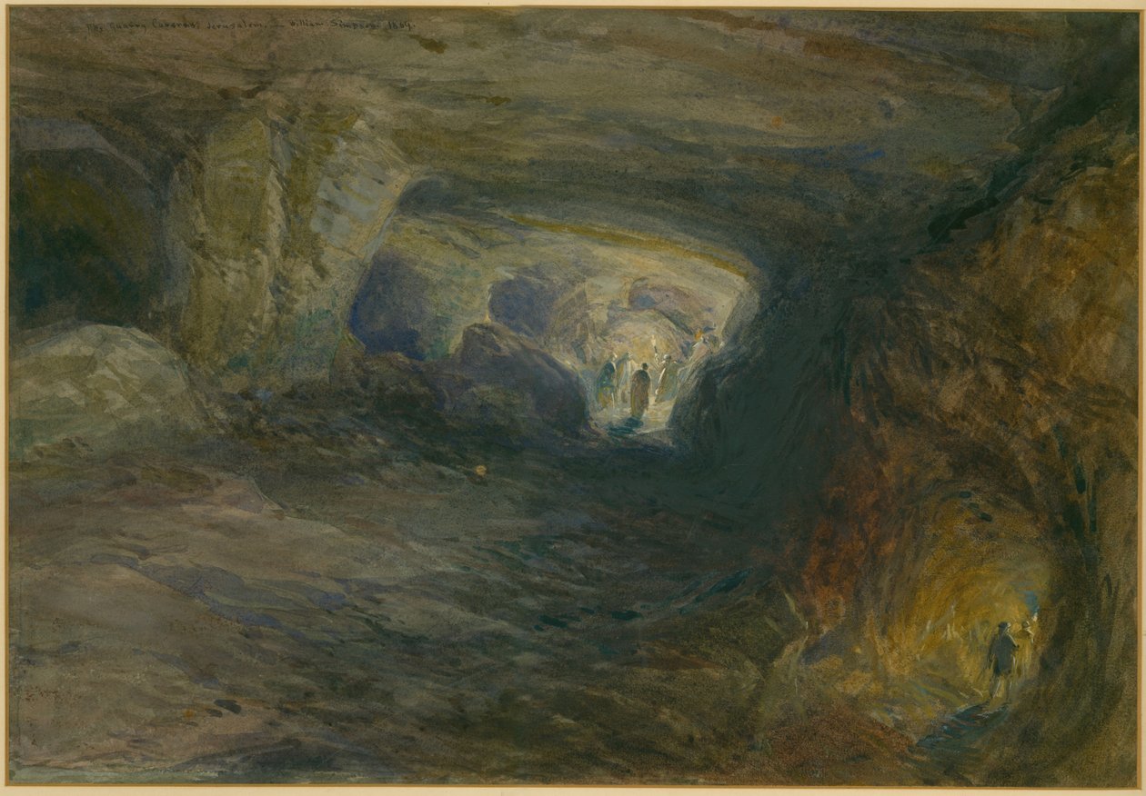 Quarry Caverns, Jerusalem, 1869 (wc og blyant på papir) av William Crimea Simpson