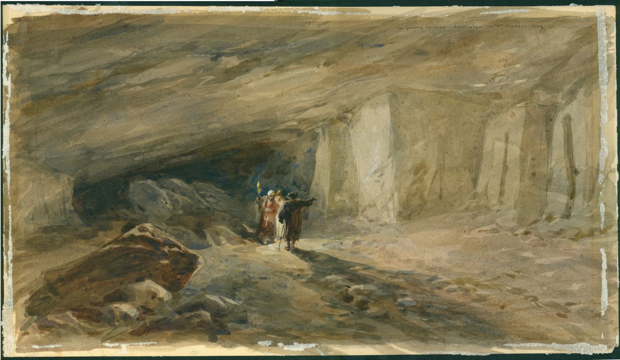 Quarry Caverns, Jerusalem, 1869 (wc og blyant på papir) av William Crimea Simpson